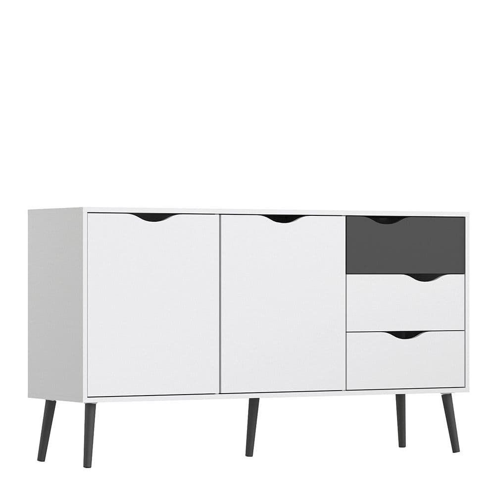 Freja Sideboard - Large - 3 Drawers 2 Doors in White and Black Matte